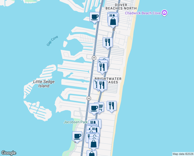 map of restaurants, bars, coffee shops, grocery stores, and more near in Toms River