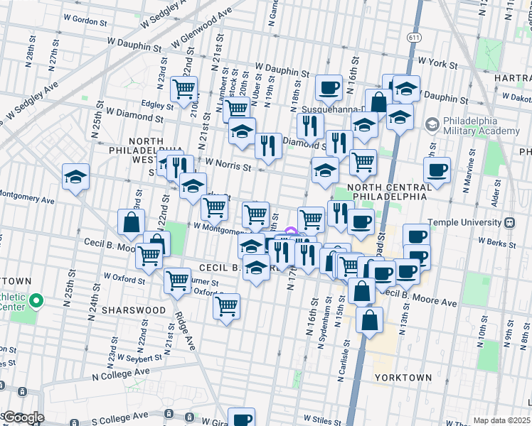 map of restaurants, bars, coffee shops, grocery stores, and more near in Philadelphia