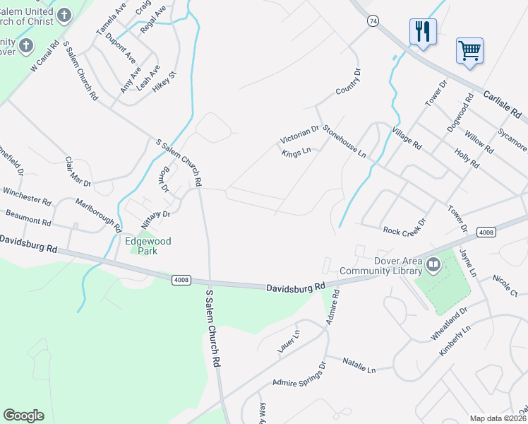 map of restaurants, bars, coffee shops, grocery stores, and more near in Weigelstown