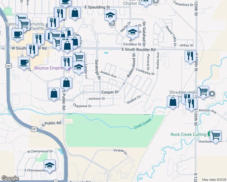 map of restaurants, bars, coffee shops, grocery stores, and more near 630 Rawlins Way in Lafayette