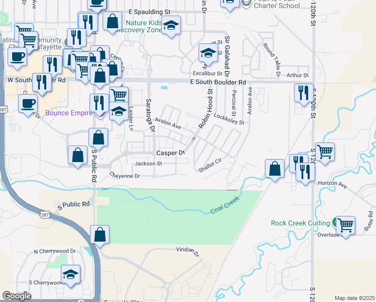 map of restaurants, bars, coffee shops, grocery stores, and more near 664 Casper Drive in Lafayette