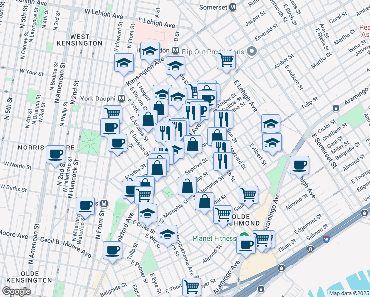 map of restaurants, bars, coffee shops, grocery stores, and more near 2431 Frankford Avenue in Philadelphia