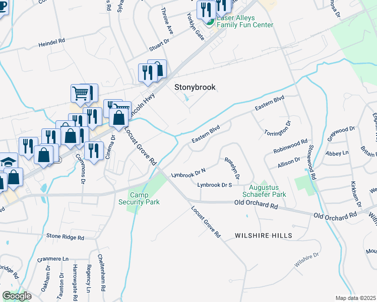 map of restaurants, bars, coffee shops, grocery stores, and more near 3700 Bedfordshire Drive in York
