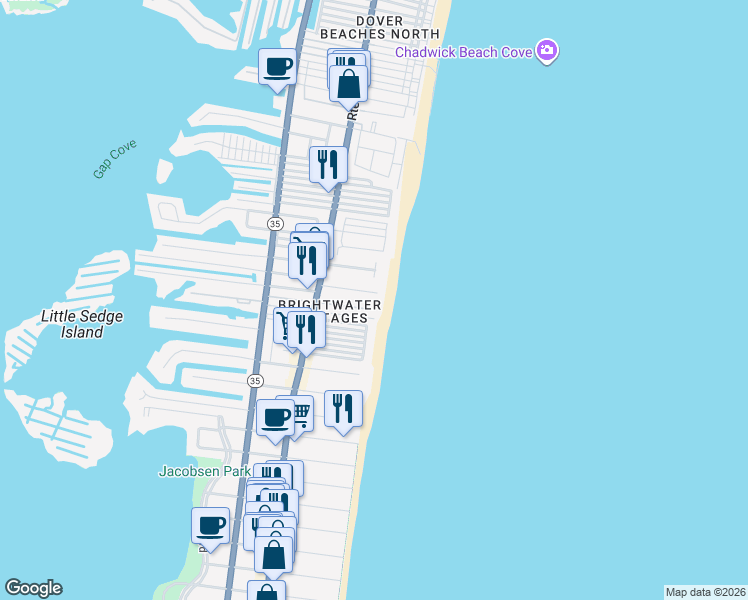 map of restaurants, bars, coffee shops, grocery stores, and more near 13 Plainfield Avenue in Lavallette