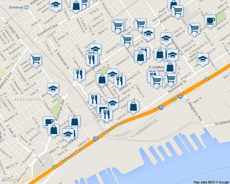 map of restaurants, bars, coffee shops, grocery stores, and more near 2600 Ann Street in Philadelphia