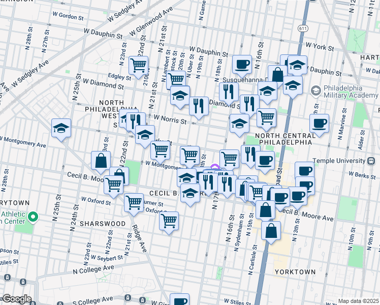 map of restaurants, bars, coffee shops, grocery stores, and more near in Philadelphia