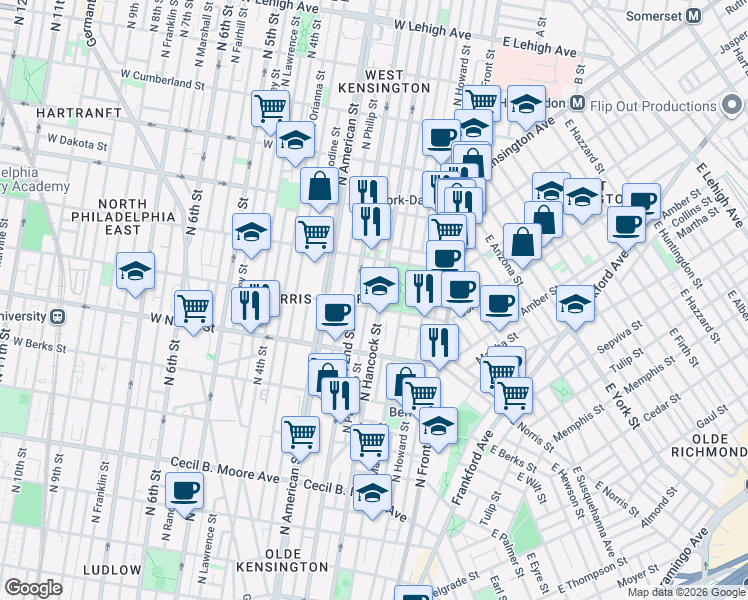 map of restaurants, bars, coffee shops, grocery stores, and more near in Philadelphia
