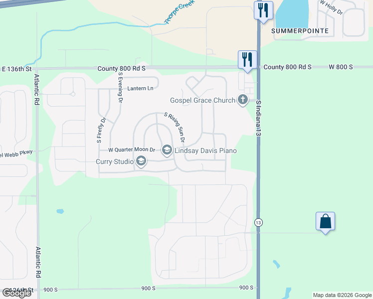 map of restaurants, bars, coffee shops, grocery stores, and more near 9329 West Quarter Moon Drive in Pendleton