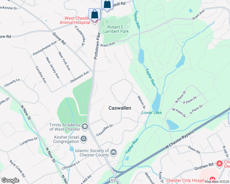map of restaurants, bars, coffee shops, grocery stores, and more near 459 Caswallen Drive in West Chester