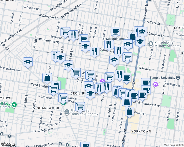 map of restaurants, bars, coffee shops, grocery stores, and more near in Philadelphia