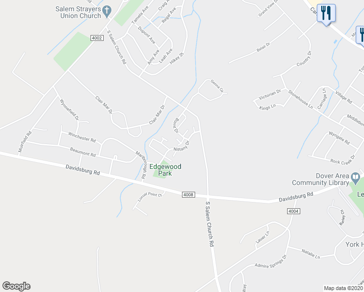map of restaurants, bars, coffee shops, grocery stores, and more near 3330 Hub Court in Dover