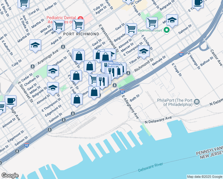 map of restaurants, bars, coffee shops, grocery stores, and more near in Philadelphia