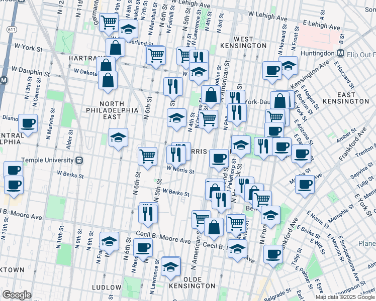 map of restaurants, bars, coffee shops, grocery stores, and more near in Philadelphia