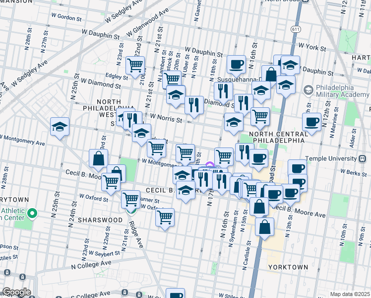 map of restaurants, bars, coffee shops, grocery stores, and more near in Philadelphia