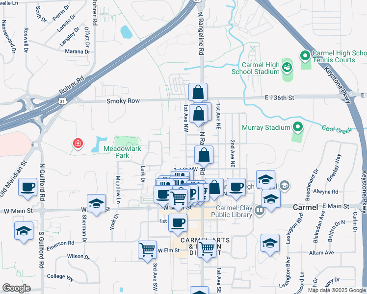 map of restaurants, bars, coffee shops, grocery stores, and more near 450 1st Avenue Northwest in Carmel