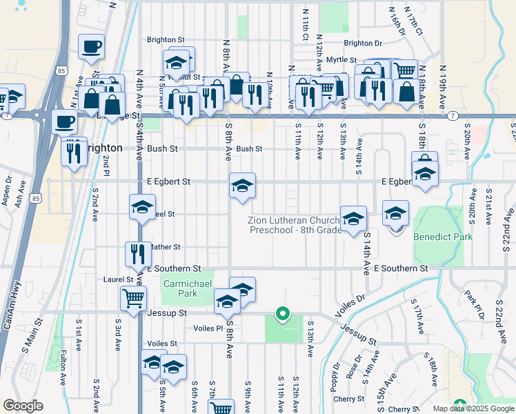 map of restaurants, bars, coffee shops, grocery stores, and more near 262 South 9th Avenue in Brighton