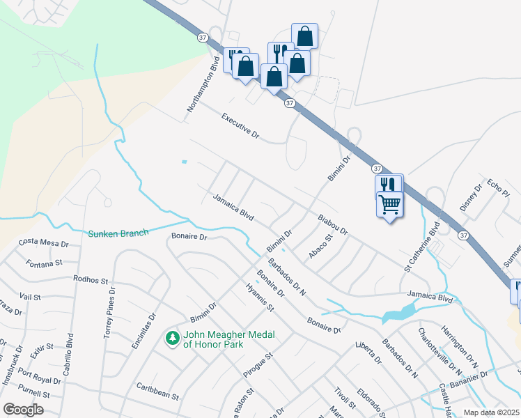 map of restaurants, bars, coffee shops, grocery stores, and more near 13 Nevis Court in Toms River