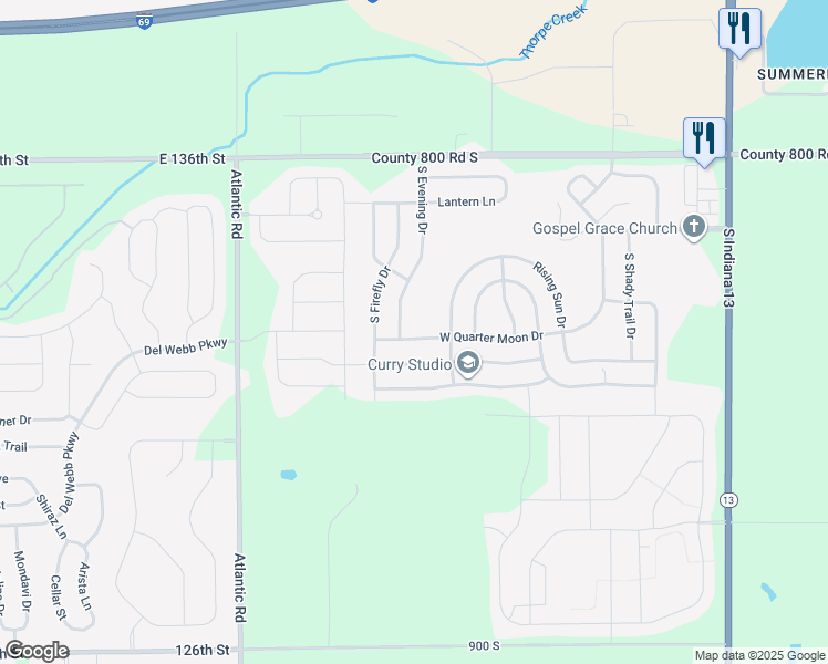 map of restaurants, bars, coffee shops, grocery stores, and more near 9648 West Quarter Moon Drive in Pendleton