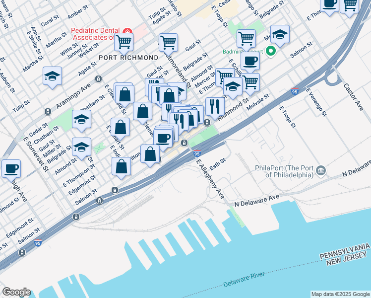 map of restaurants, bars, coffee shops, grocery stores, and more near in Philadelphia