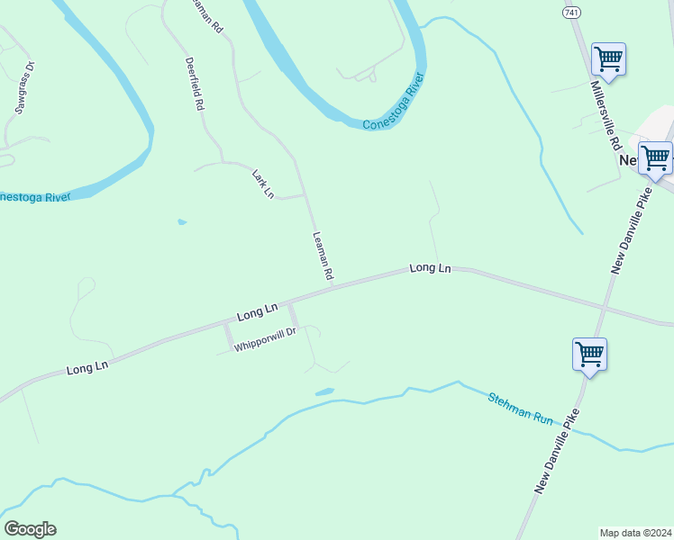 map of restaurants, bars, coffee shops, grocery stores, and more near 489 Long Lane in Lancaster