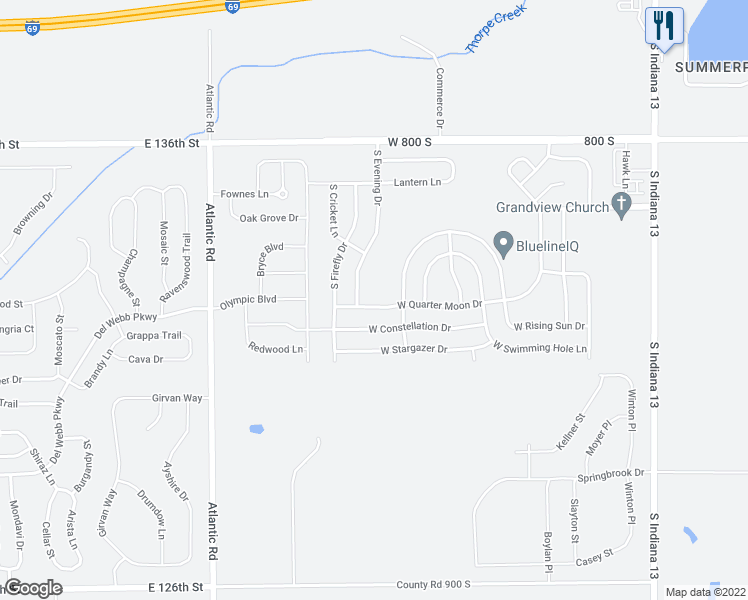 map of restaurants, bars, coffee shops, grocery stores, and more near 9622 West Quarter Moon Drive in Pendleton