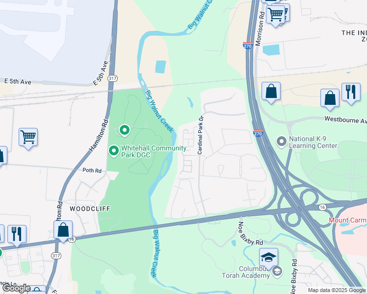 map of restaurants, bars, coffee shops, grocery stores, and more near 209 Summerfern Lane in Columbus