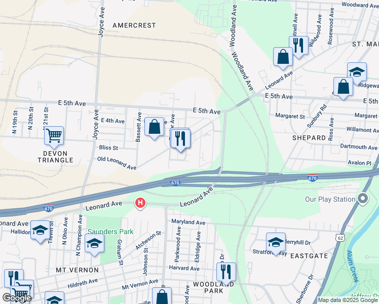 map of restaurants, bars, coffee shops, grocery stores, and more near 748 Parkwood Avenue in Columbus