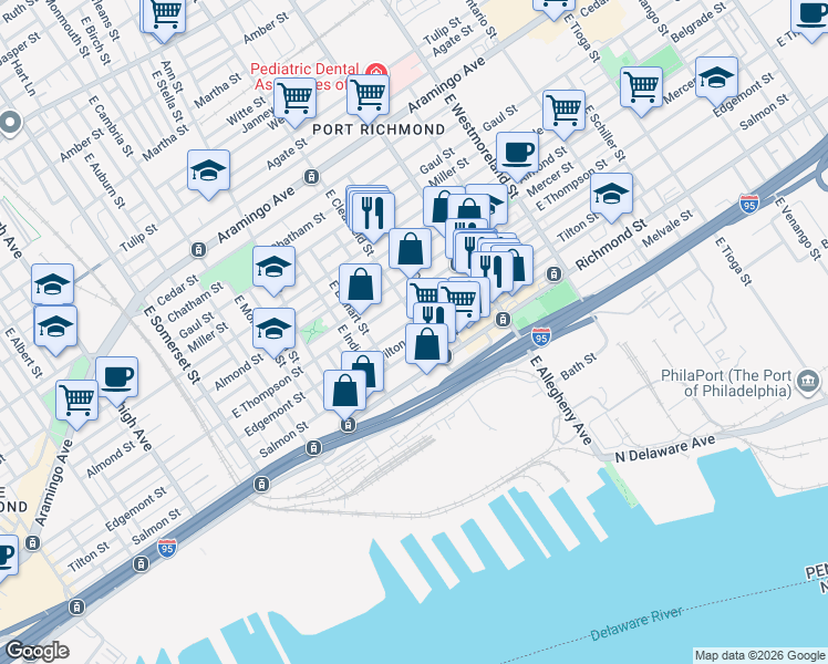 map of restaurants, bars, coffee shops, grocery stores, and more near in Philadelphia