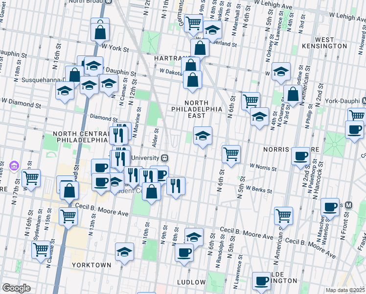 map of restaurants, bars, coffee shops, grocery stores, and more near in Philadelphia