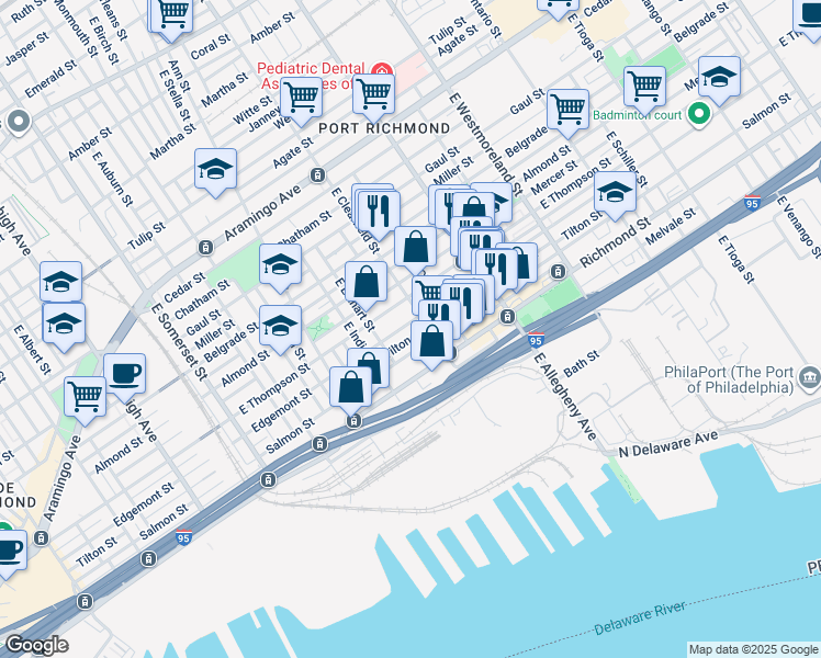 map of restaurants, bars, coffee shops, grocery stores, and more near 3063 Edgemont Street in Philadelphia