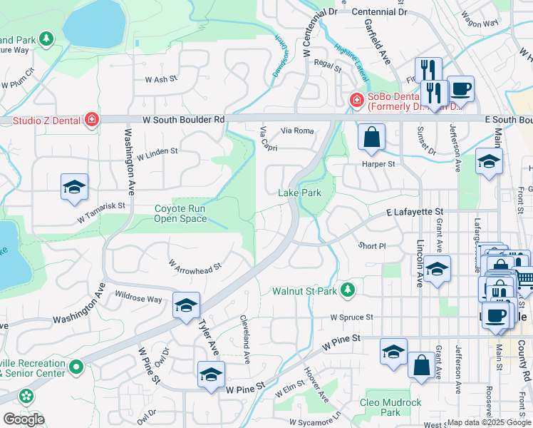 map of restaurants, bars, coffee shops, grocery stores, and more near 1311 North Franklin Avenue in Louisville