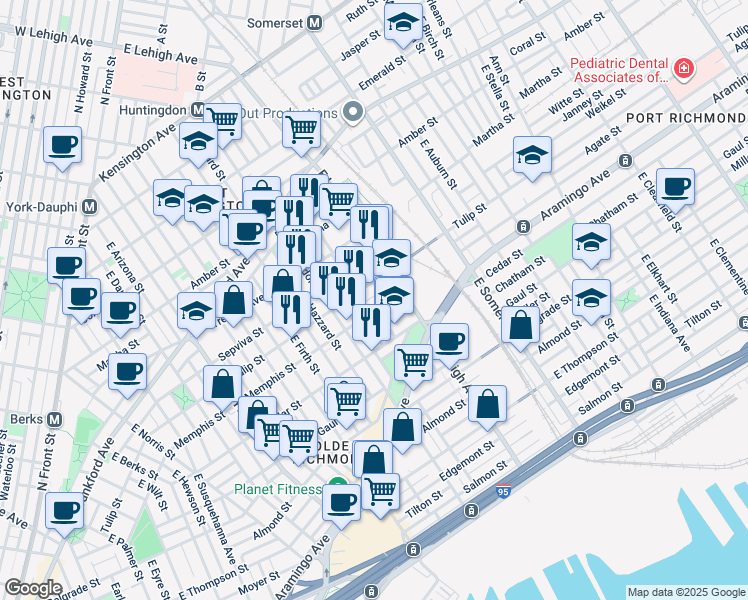 map of restaurants, bars, coffee shops, grocery stores, and more near 2645 Agate Street in Philadelphia