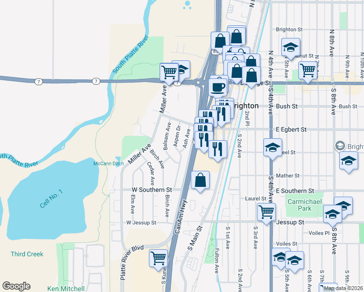 map of restaurants, bars, coffee shops, grocery stores, and more near 275 Ash Ave in Brighton