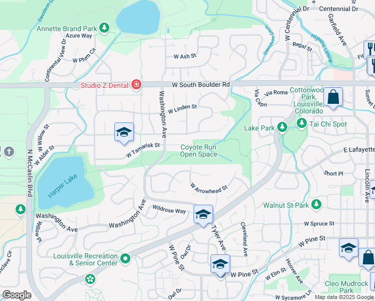 map of restaurants, bars, coffee shops, grocery stores, and more near 674 Tamarisk Court in Louisville