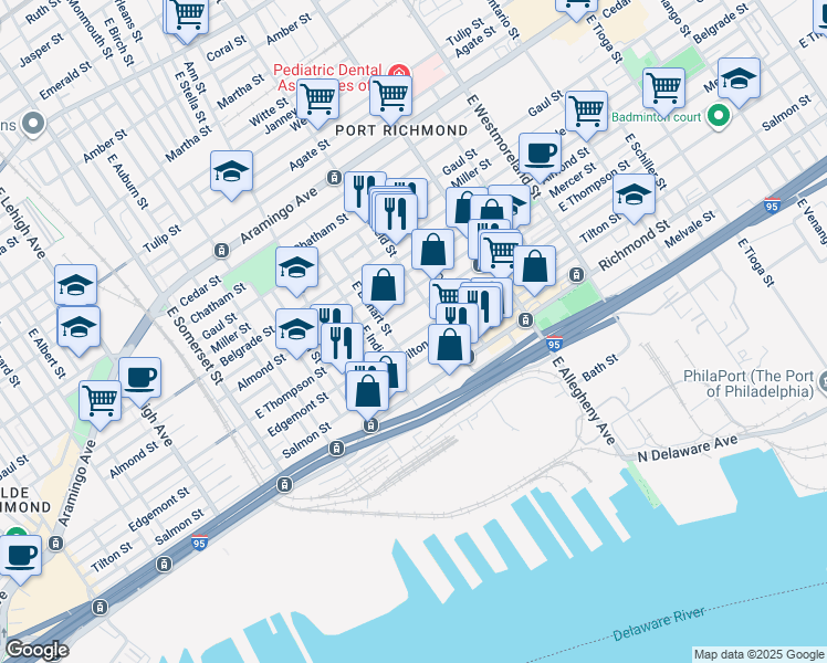 map of restaurants, bars, coffee shops, grocery stores, and more near 3048 Edgemont Street in Philadelphia
