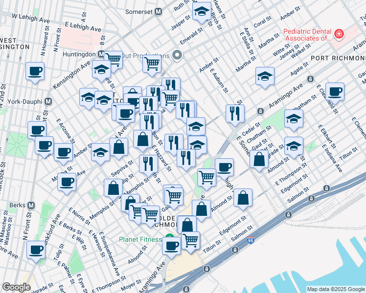 map of restaurants, bars, coffee shops, grocery stores, and more near 2634 Agate Street in Philadelphia