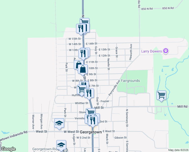 map of restaurants, bars, coffee shops, grocery stores, and more near 198 East 9th Street in Georgetown