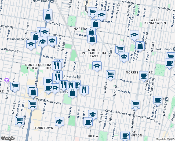 map of restaurants, bars, coffee shops, grocery stores, and more near in Philadelphia