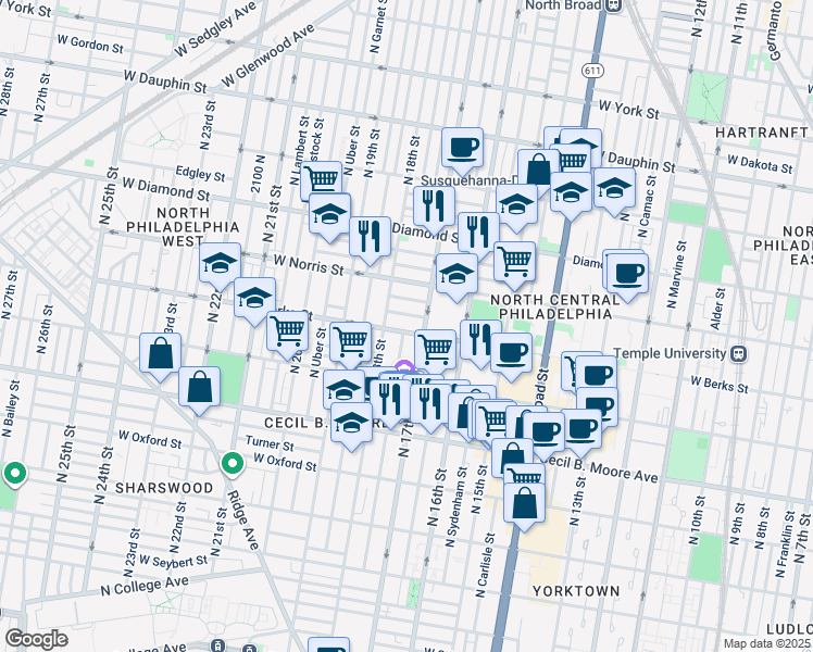 map of restaurants, bars, coffee shops, grocery stores, and more near in Philadelphia
