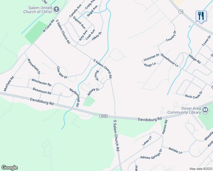 map of restaurants, bars, coffee shops, grocery stores, and more near 3126 Nittany Drive in Dover