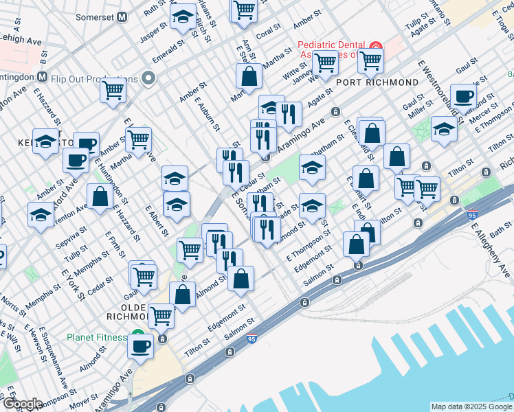 map of restaurants, bars, coffee shops, grocery stores, and more near 2824 Gaul Street in Philadelphia