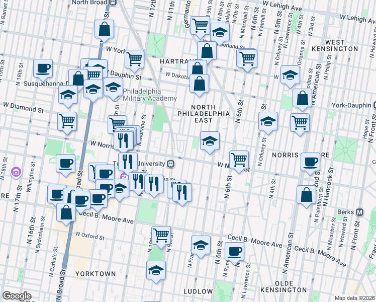 map of restaurants, bars, coffee shops, grocery stores, and more near in Philadelphia