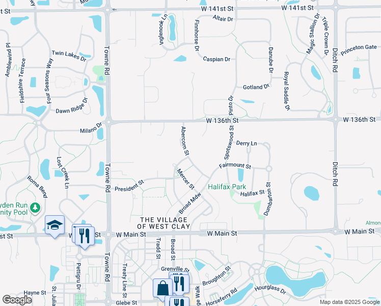 map of restaurants, bars, coffee shops, grocery stores, and more near 13477 Abercorn Street in Carmel