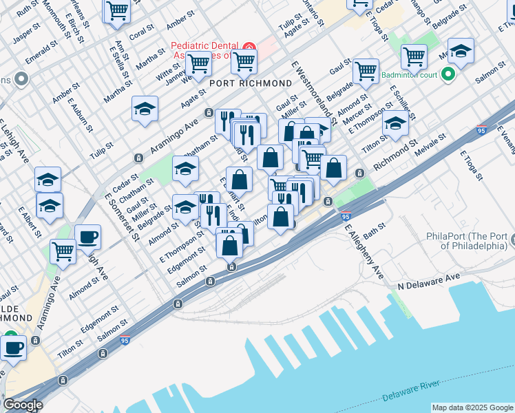 map of restaurants, bars, coffee shops, grocery stores, and more near 3048 Edgemont Street in Philadelphia