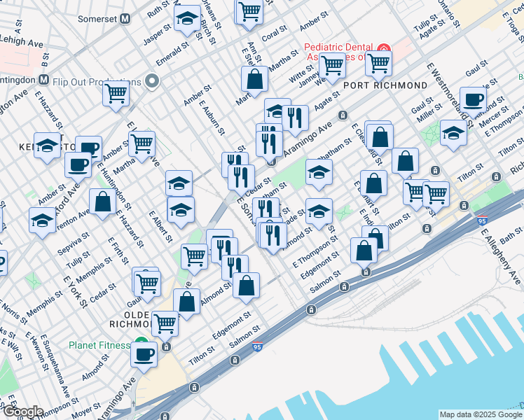 map of restaurants, bars, coffee shops, grocery stores, and more near 2824 Gaul Street in Philadelphia