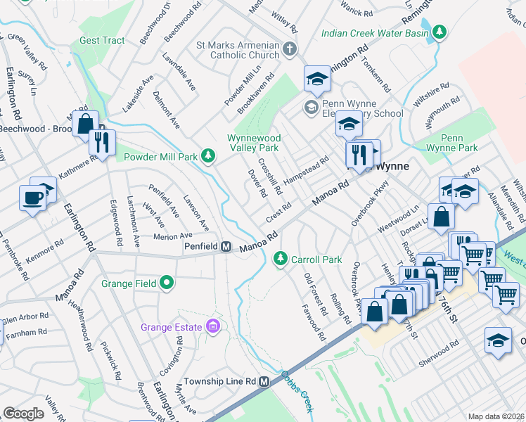 map of restaurants, bars, coffee shops, grocery stores, and more near 1003 Hampstead Road in Wynnewood