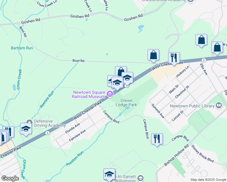 map of restaurants, bars, coffee shops, grocery stores, and more near in Delaware County