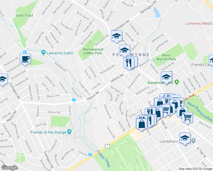map of restaurants, bars, coffee shops, grocery stores, and more near 200 Harrogate Road in Wynnewood