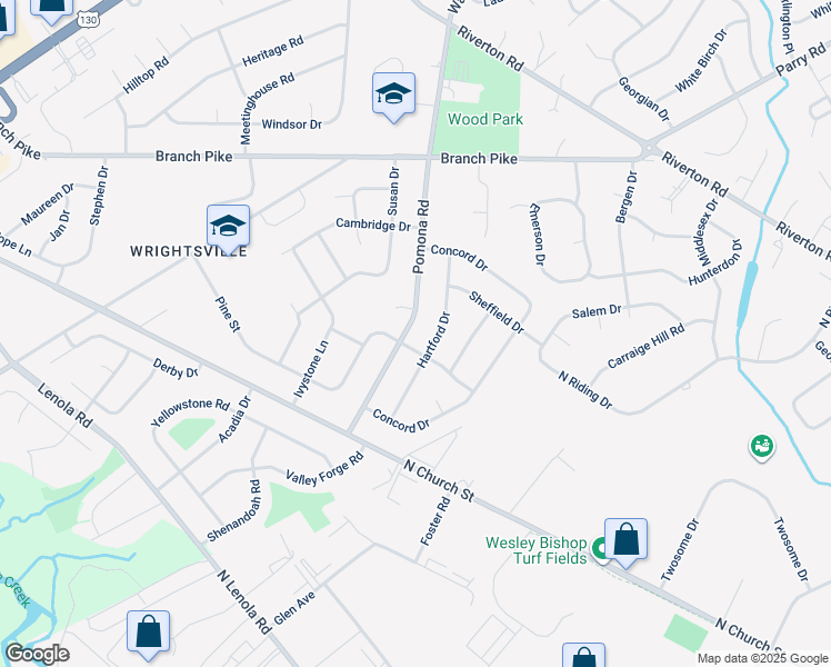 map of restaurants, bars, coffee shops, grocery stores, and more near 502 Pomona Road in Cinnaminson