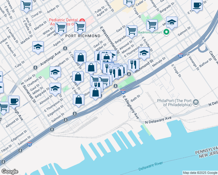 map of restaurants, bars, coffee shops, grocery stores, and more near in Philadelphia